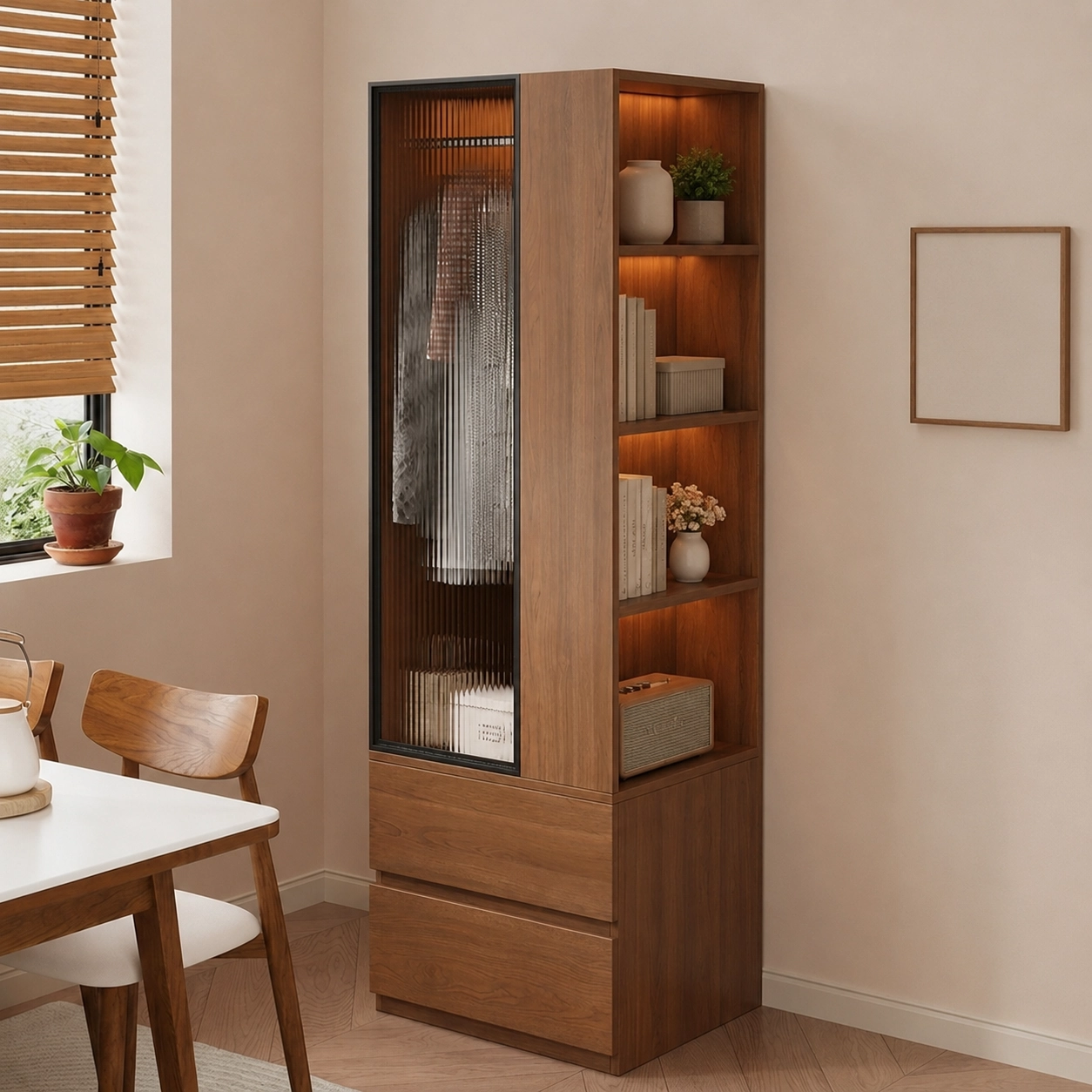 15.7" Vintage Wood Wardrobe & Armoire with Glass Doors