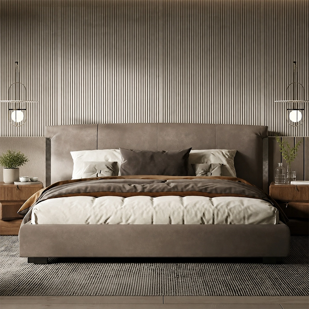 Contemporary Leather Upholstered Bed Frame