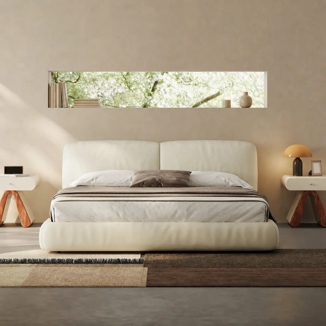Organic Modern Leather Upholstered Bed Frame