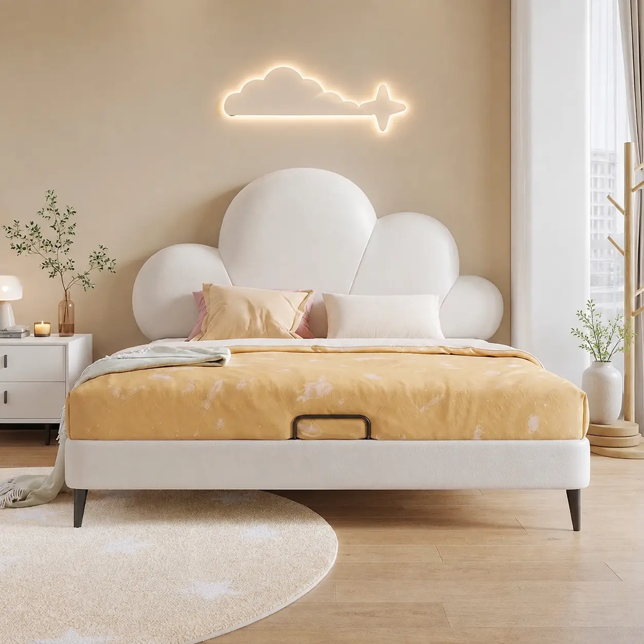Organic Modern Leather Upholstered Bed Frame