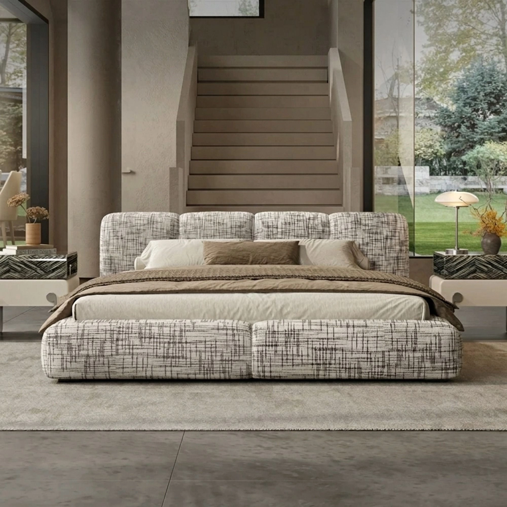 Luxury Cotton Linen Upholstered Bed Frame