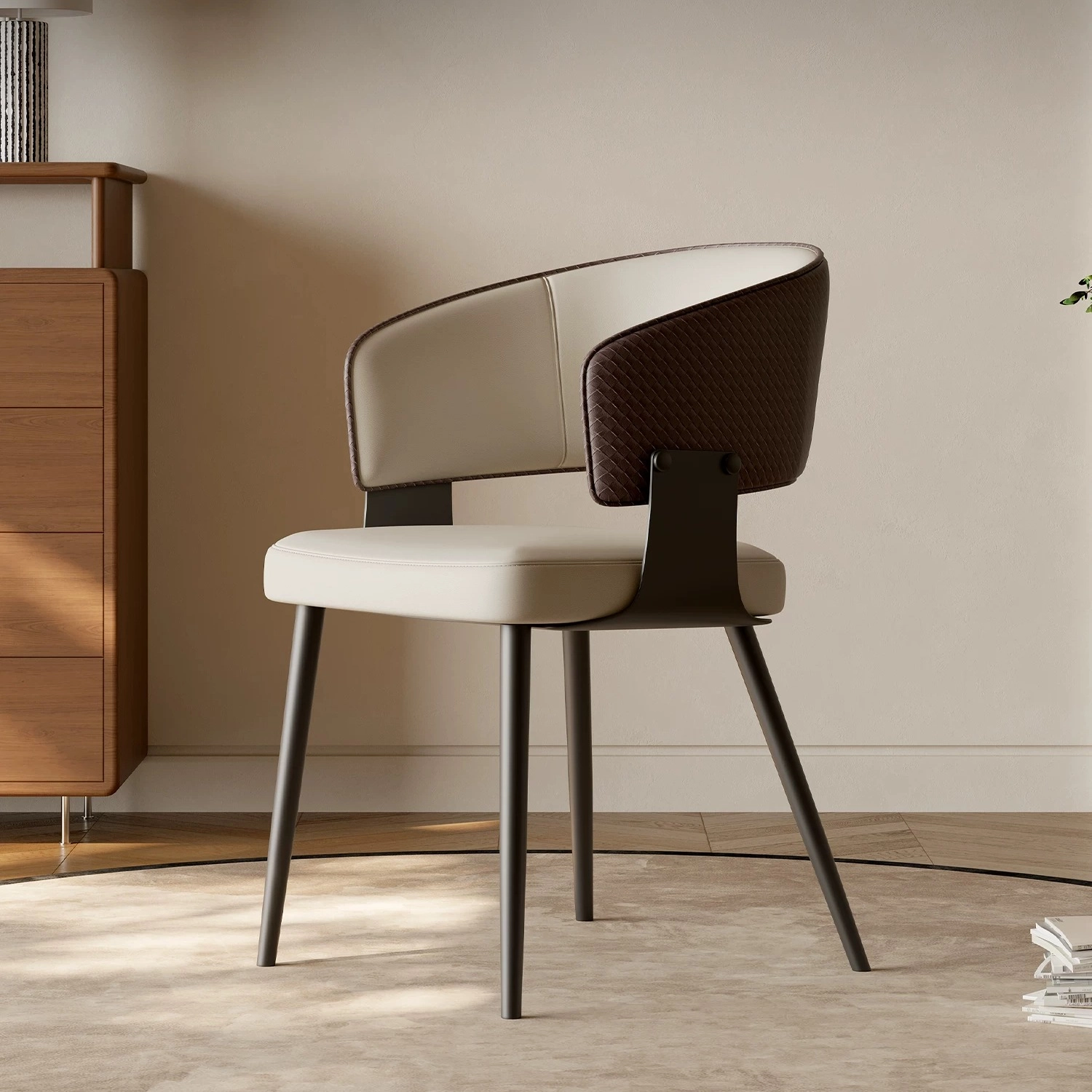 Modern Linen Dining Chair with Arms
