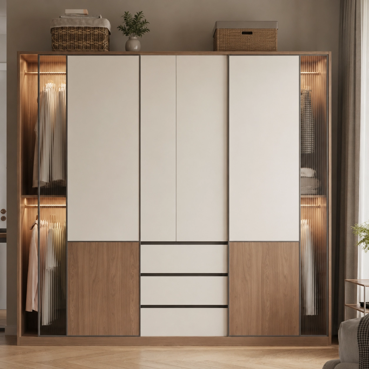 47.2" Modern Engineered Wood Wardrobe & Armoires with Sliding Doors