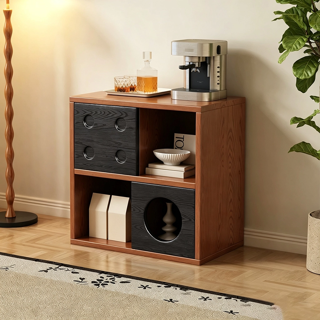 19.3" Japandi Plywood Nightstand with Open Shelf