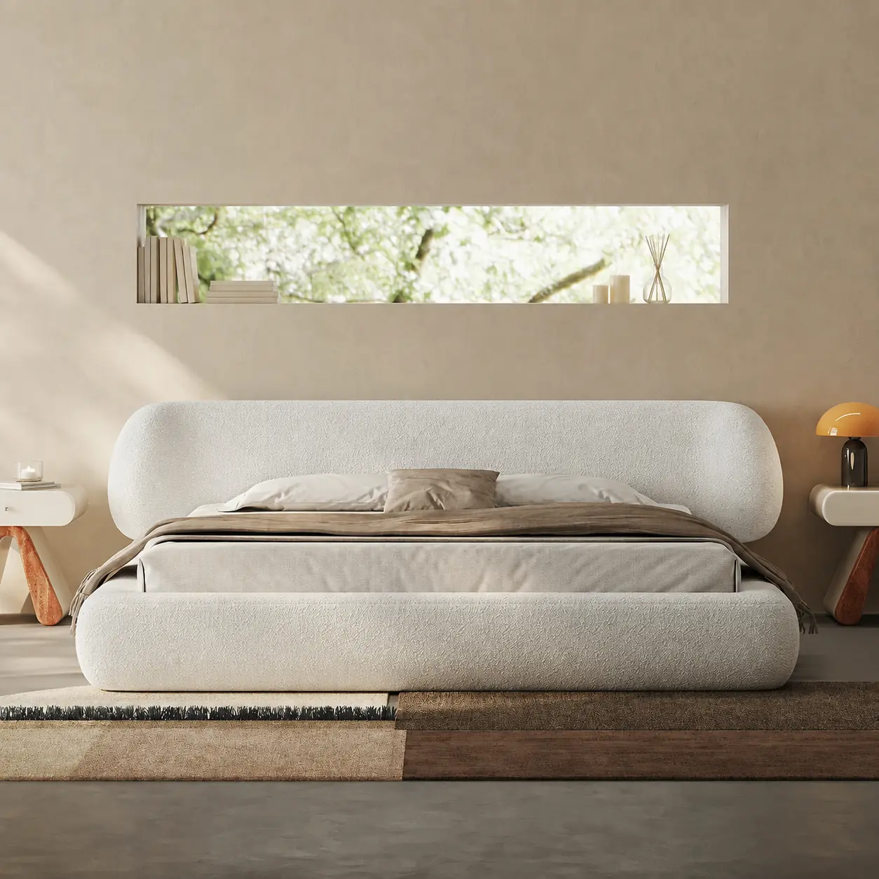 Organic Modern Chenille Upholstered Bed Frame