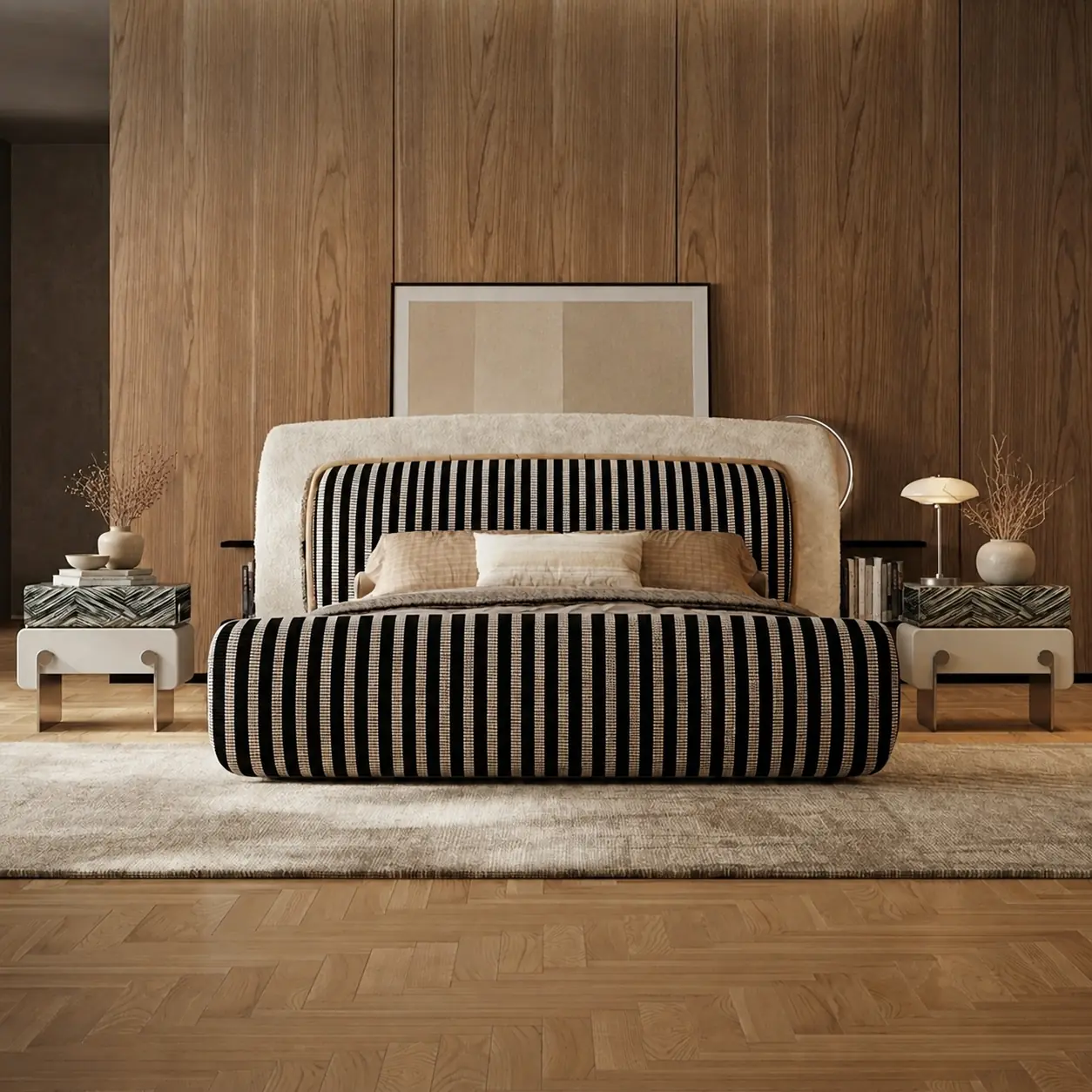 Contemporary Fabric Upholstered Bed Frame