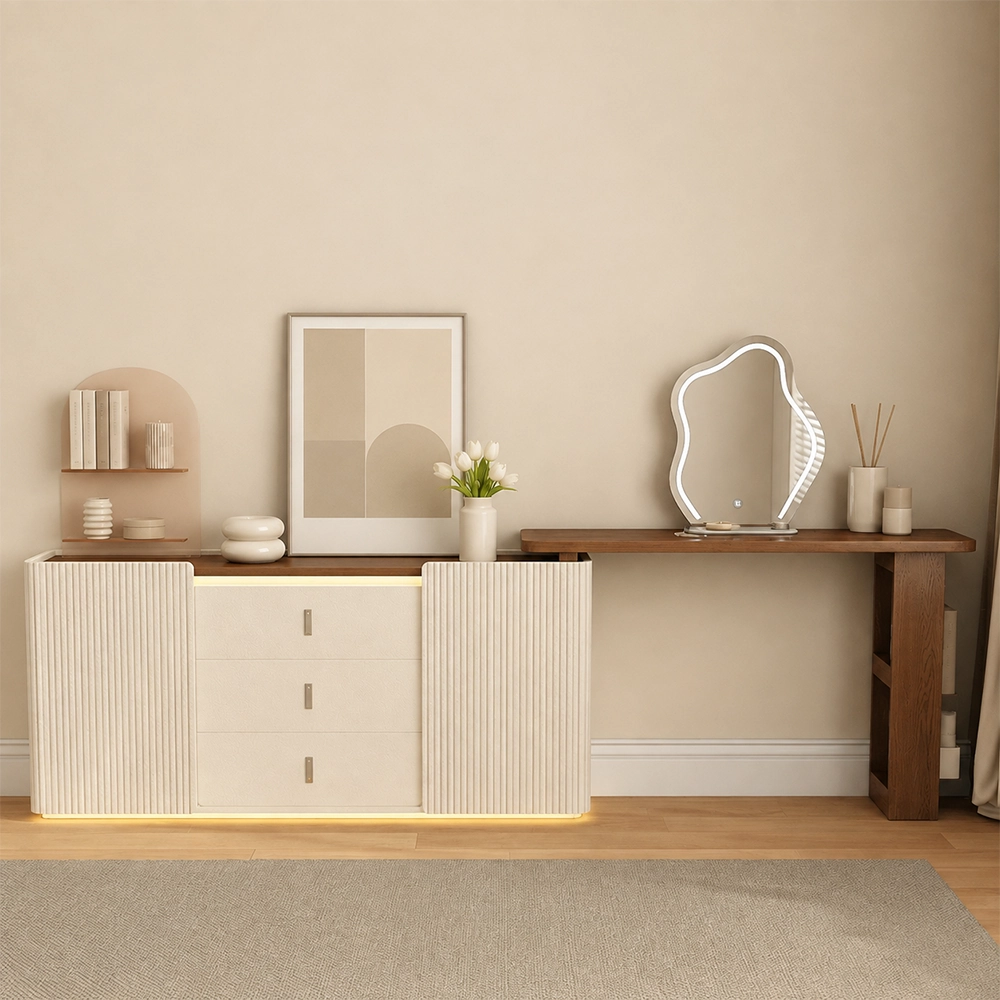 82.7" Contemporary Plywood Vanity & Dresser Set with LED Mirror