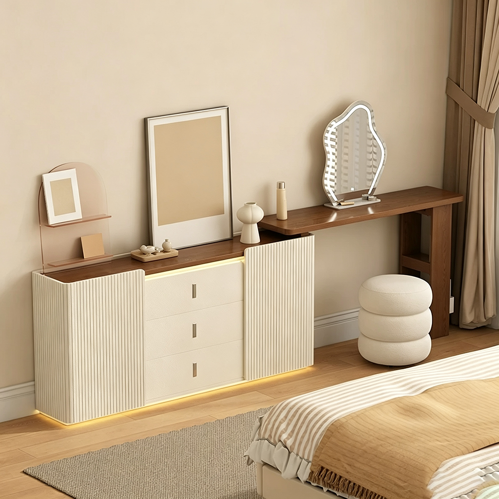 82.7" Contemporary Plywood Vanity & Dresser Set with LED Mirror