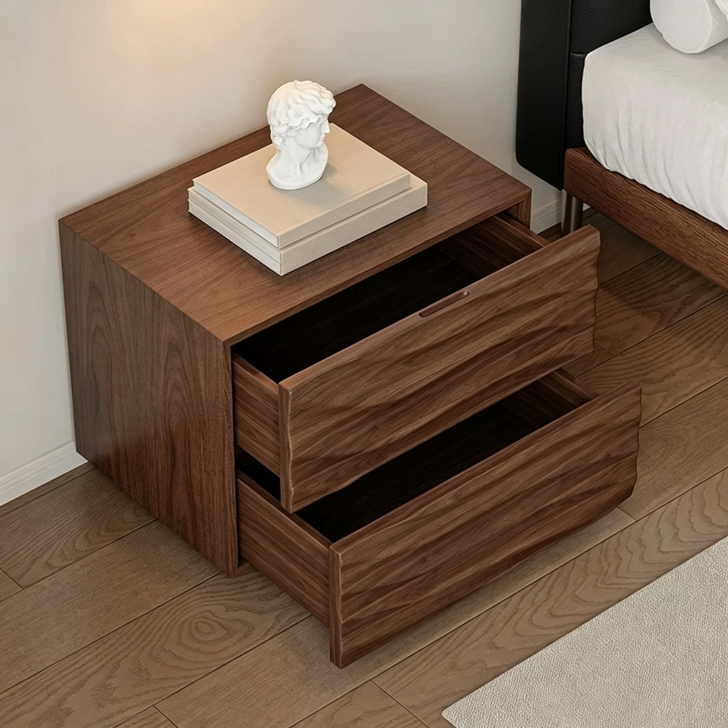 23.6" Organic Modern Plywood and Walnut Veneer Nightstand with Drawers