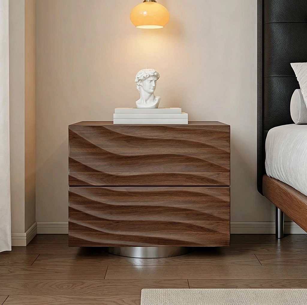 23.6" Organic Modern Plywood and Walnut Veneer Nightstand with Drawers