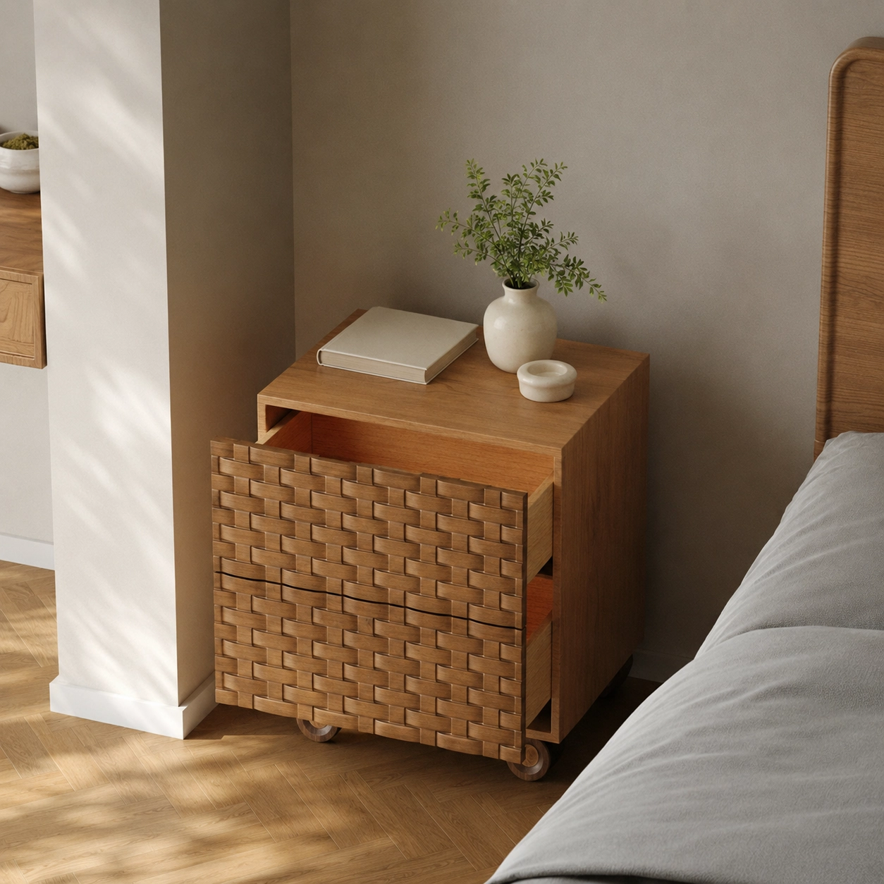 19.7" Organic Modern Solid Wood Nightstand with Drawers