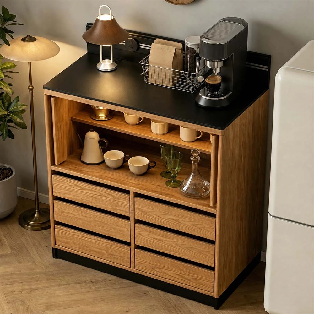 31.5" Modern Sintered Stone and Solid Wood Sideboard with Storage
