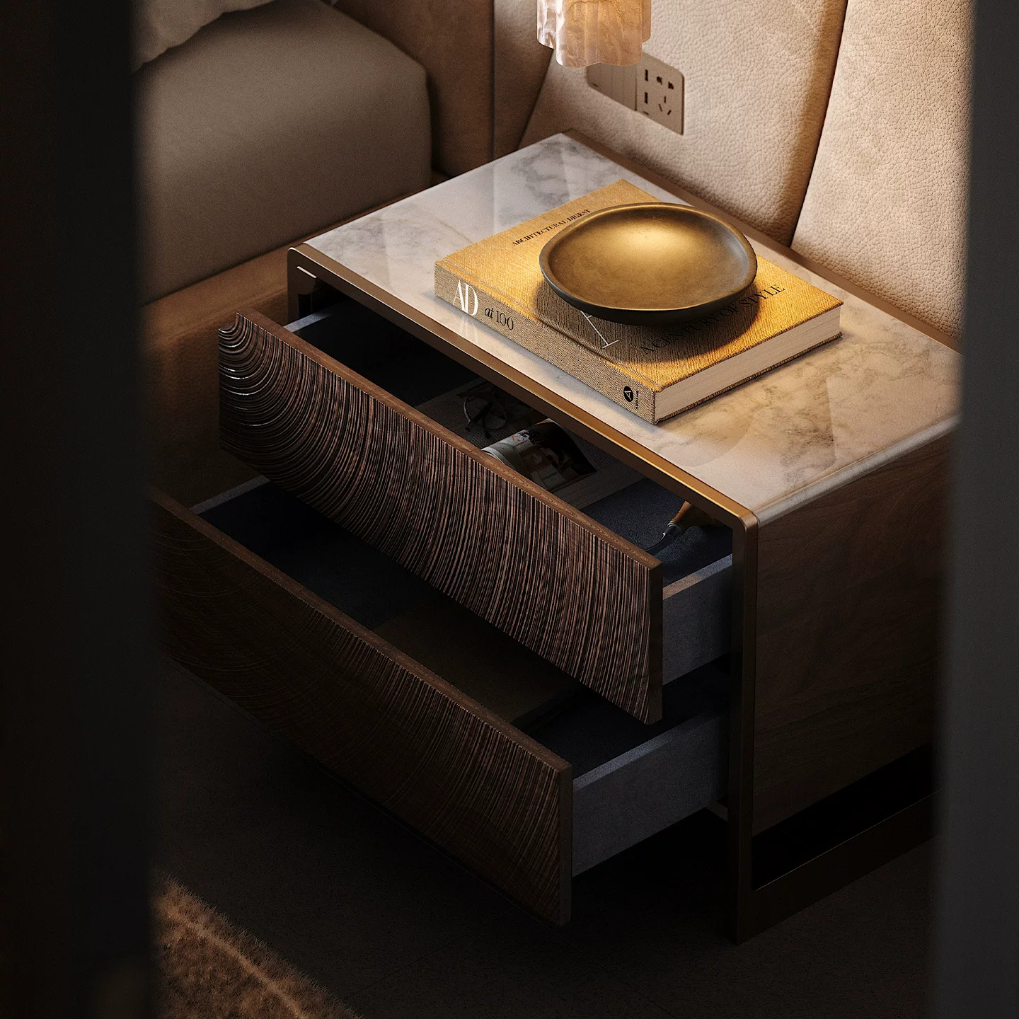 23.2" Luxury Plywood Nightstand with Drawers