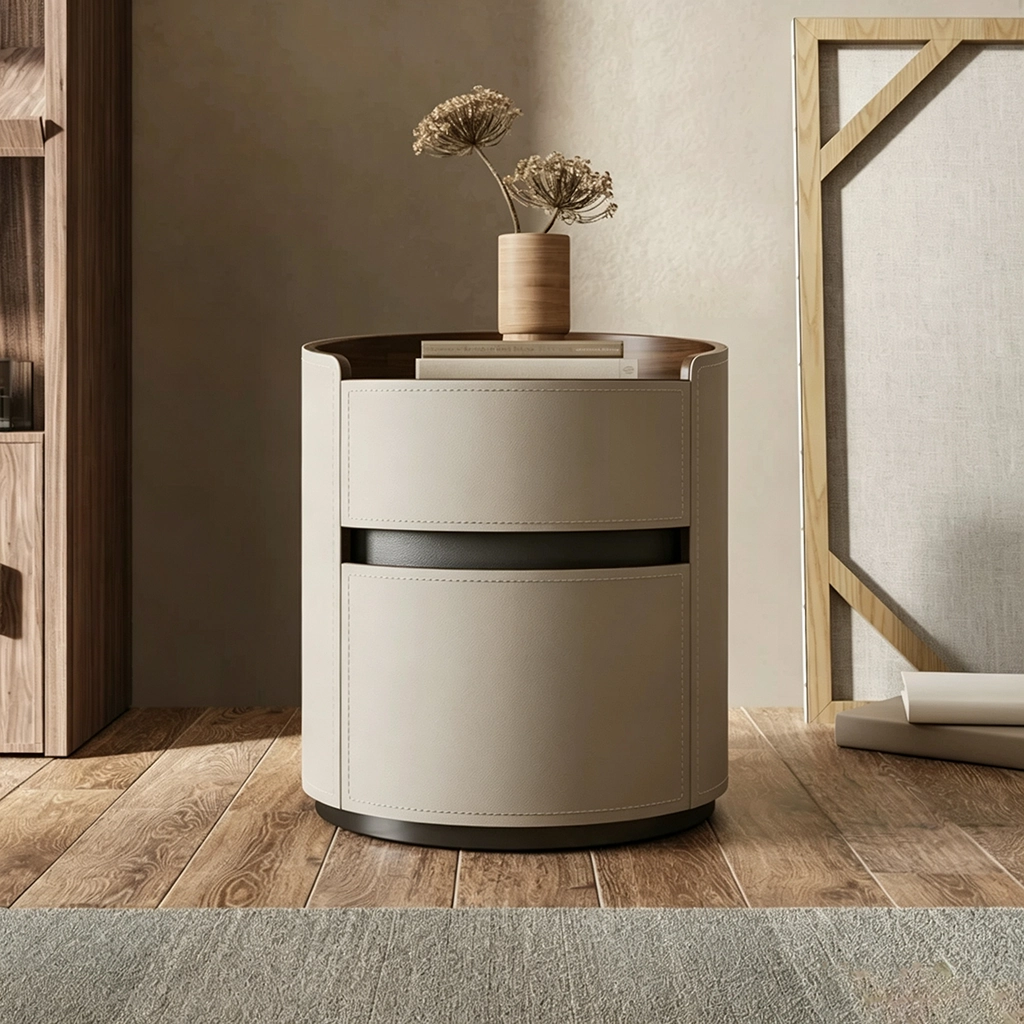 17.7" Organic Modern Leather Nightstand with Drawers