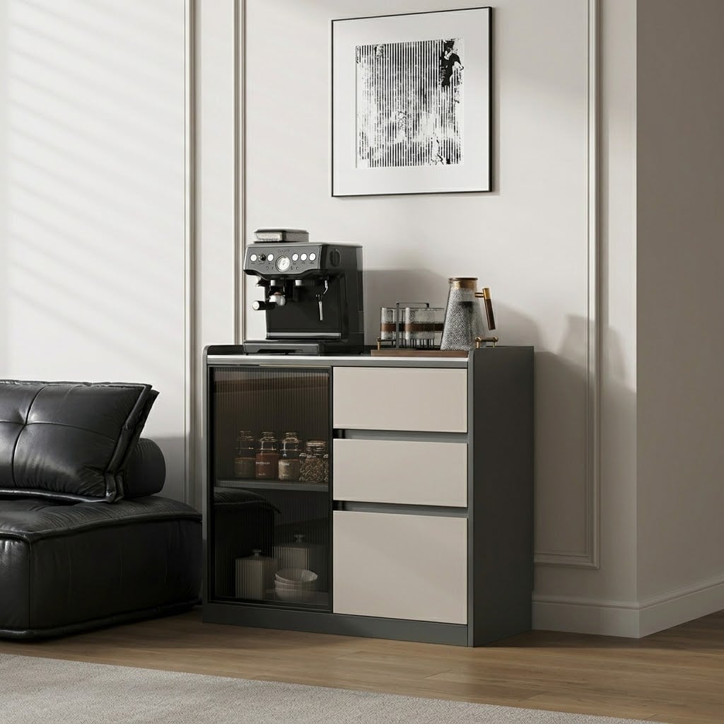 27.6" Modern Plywood and Sintered Stone Sideboard with Drawers