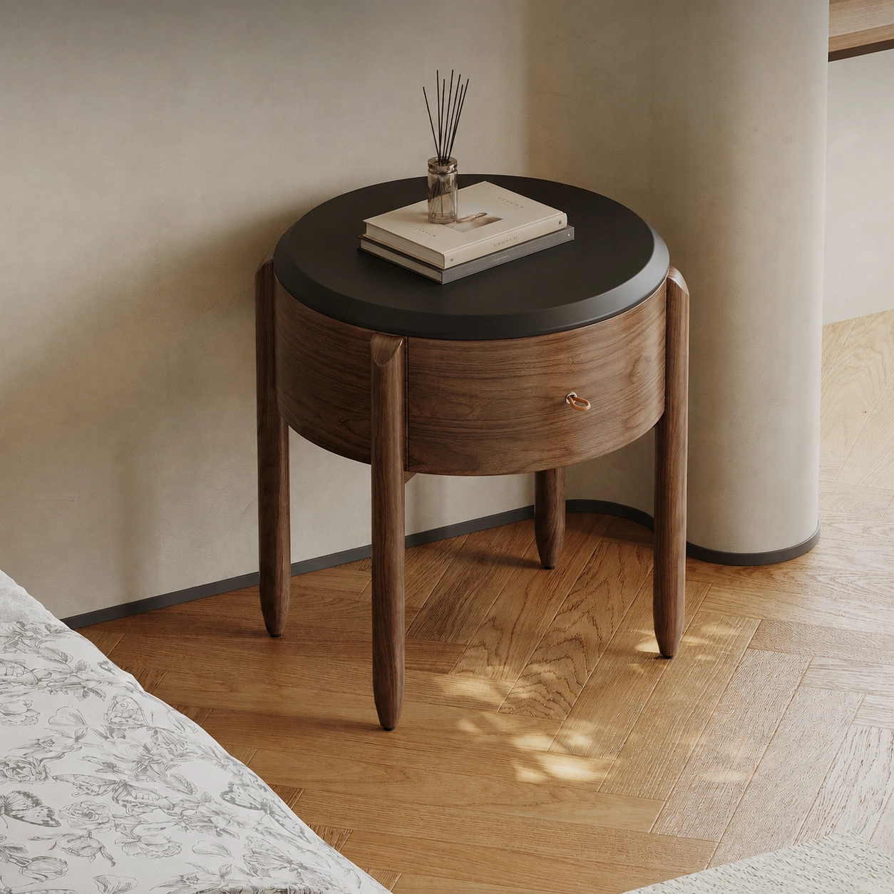 20.7" Organic Modern Solid Wood Nightstand with Round Design