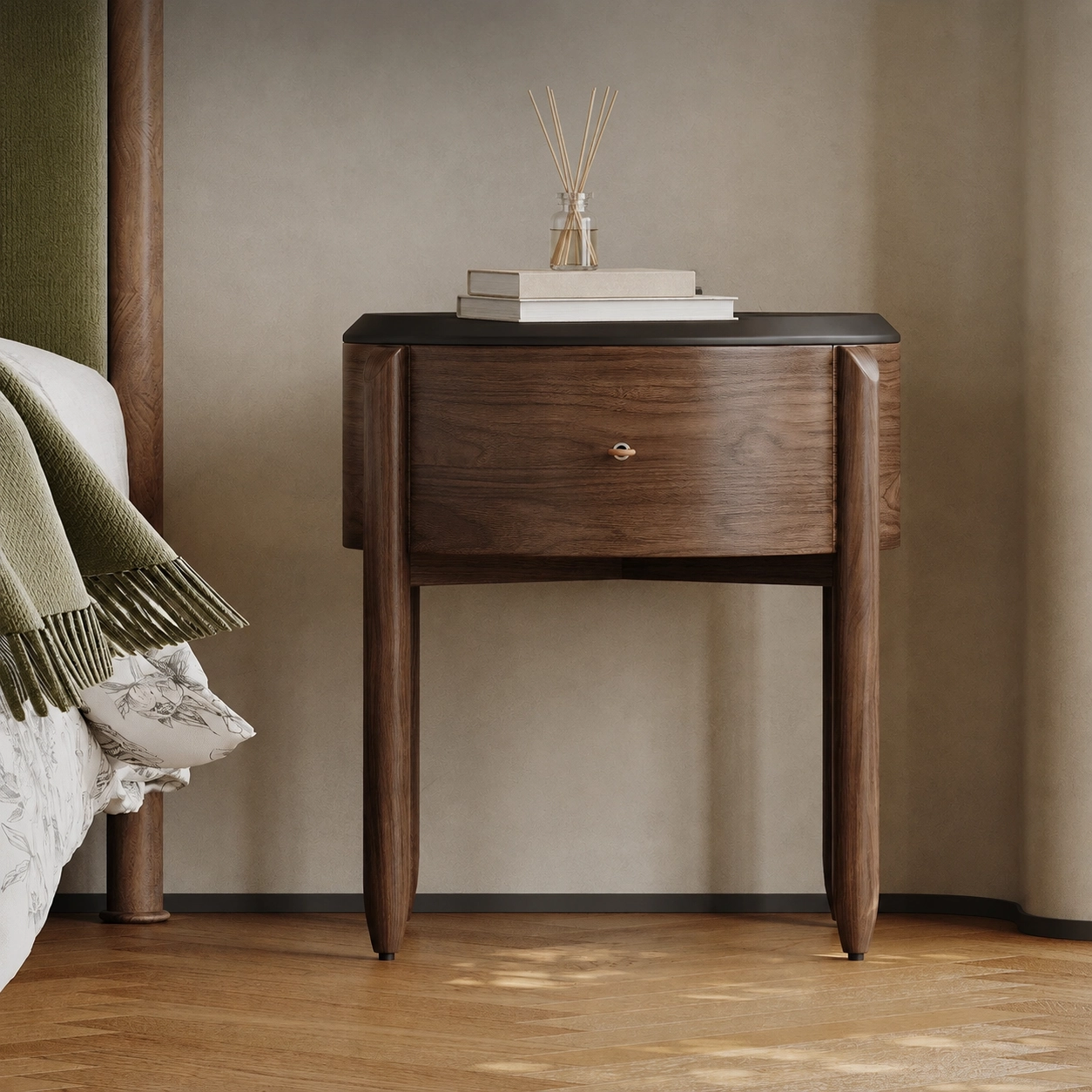 20.7" Organic Modern Solid Wood Nightstand with Round Design