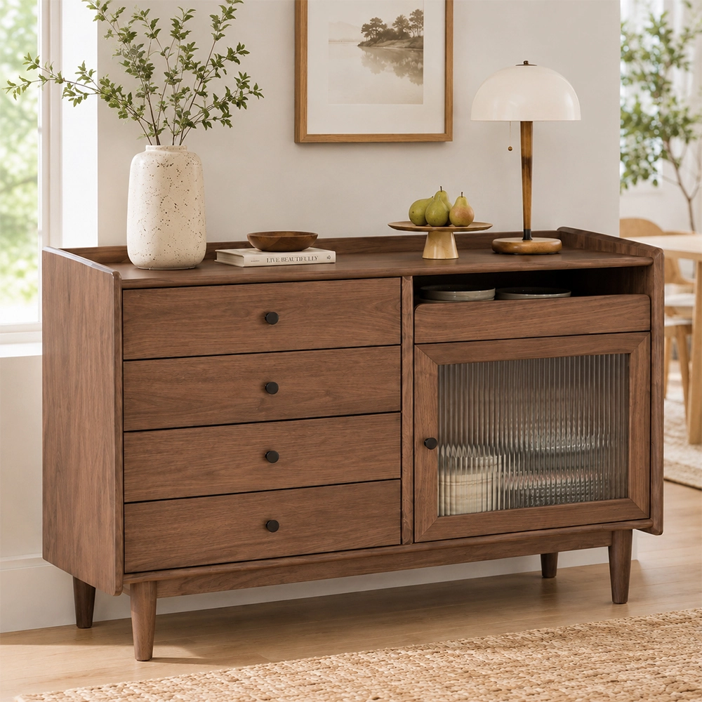 31.5" Mid-Century Modern MDF and Sintered Stone Sideboard with Drawers