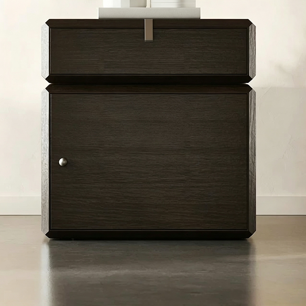 19.7" Contemporary Dark Walnut Engineered Wood Nightstand with Drawer