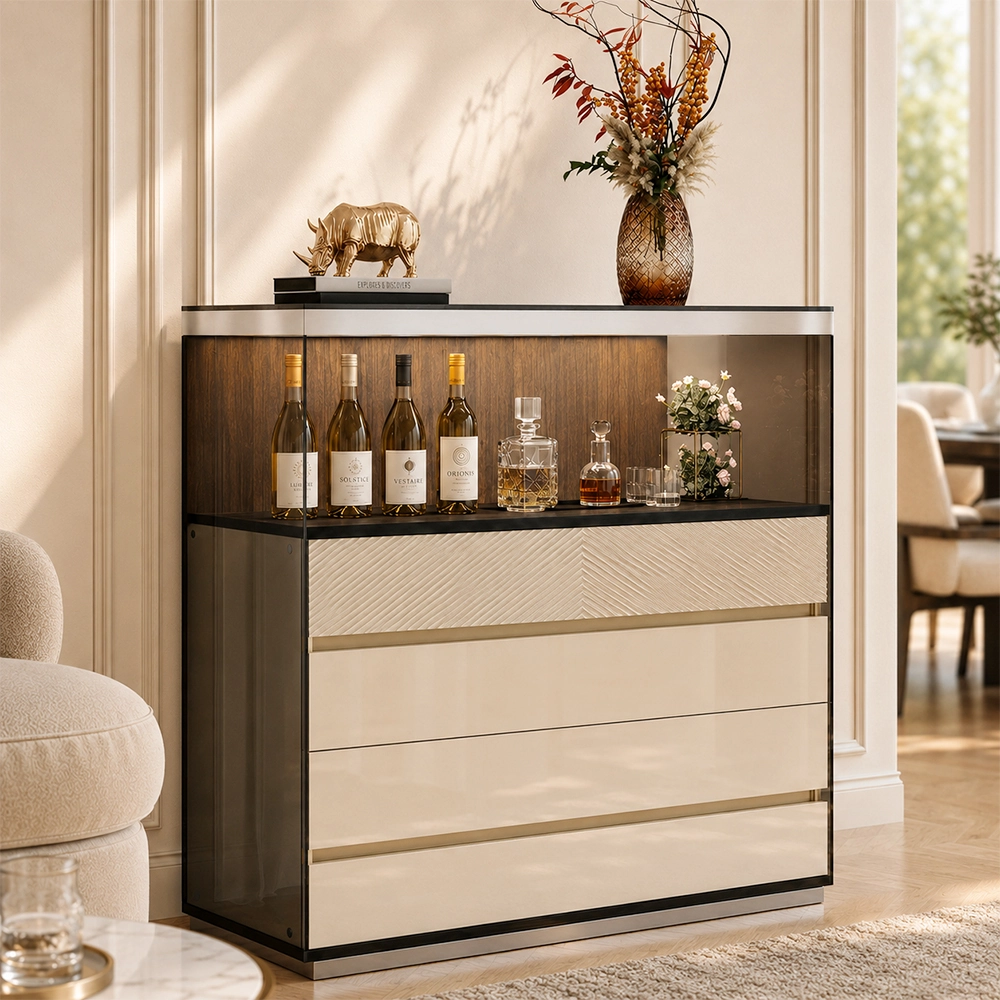 31.5" Contemporary Plywood and Glass Sideboard with Storage