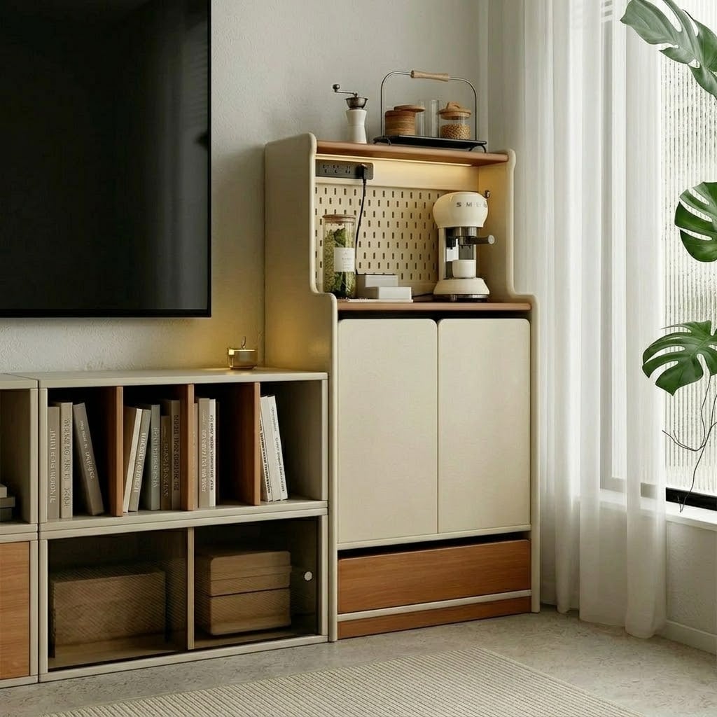 26.8" Scandinavian Solid Wood Highboard Cabinet with Drawers