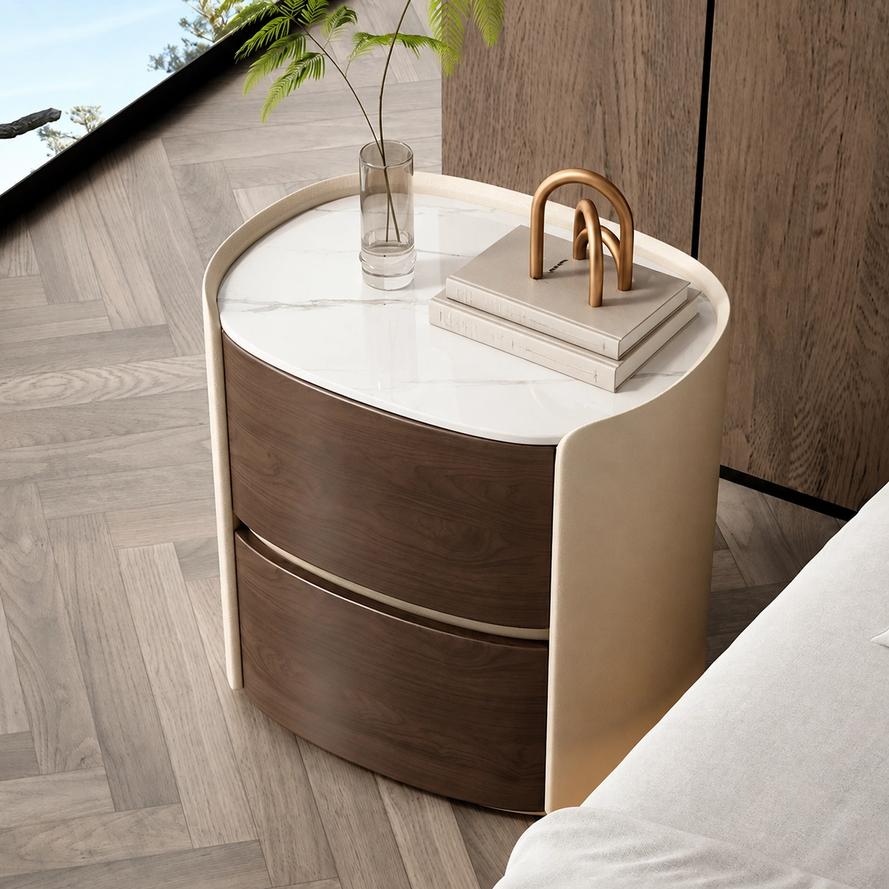19.7" Contemporary Engineered Wood Nightstand with Drawers