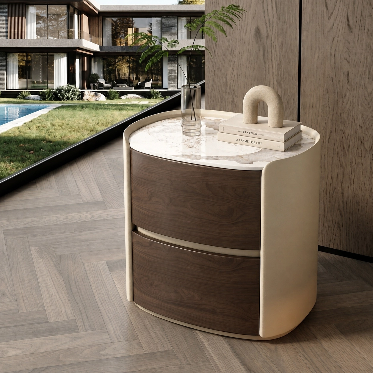 19.7" Contemporary Engineered Wood Nightstand with Drawers
