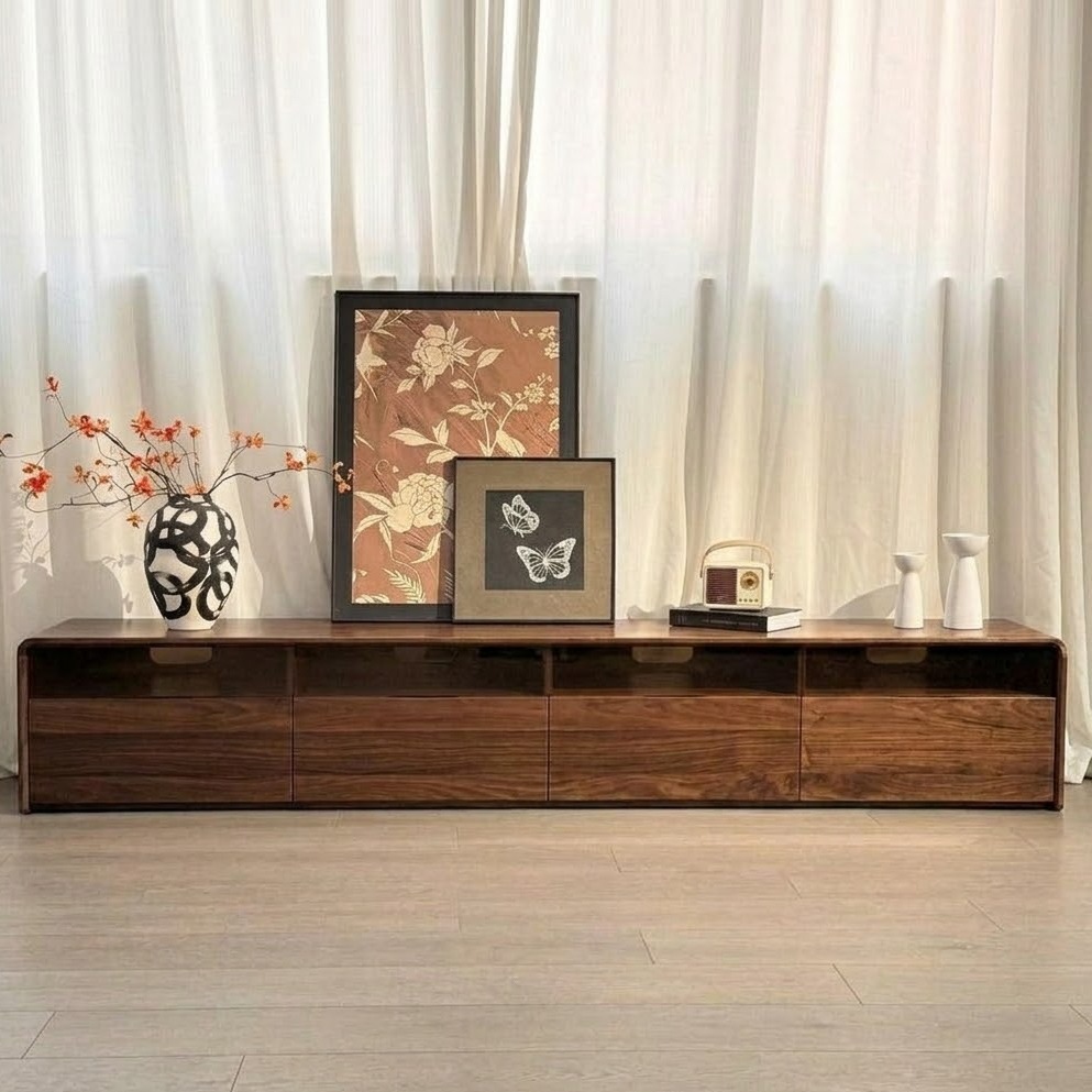 70.9" Japandi Solid Wood TV Stand with Drawers