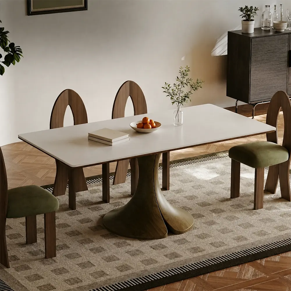 51.2" Organic Modern Sintered Stone and Ash Wood Veneer Rectangular Dining Table