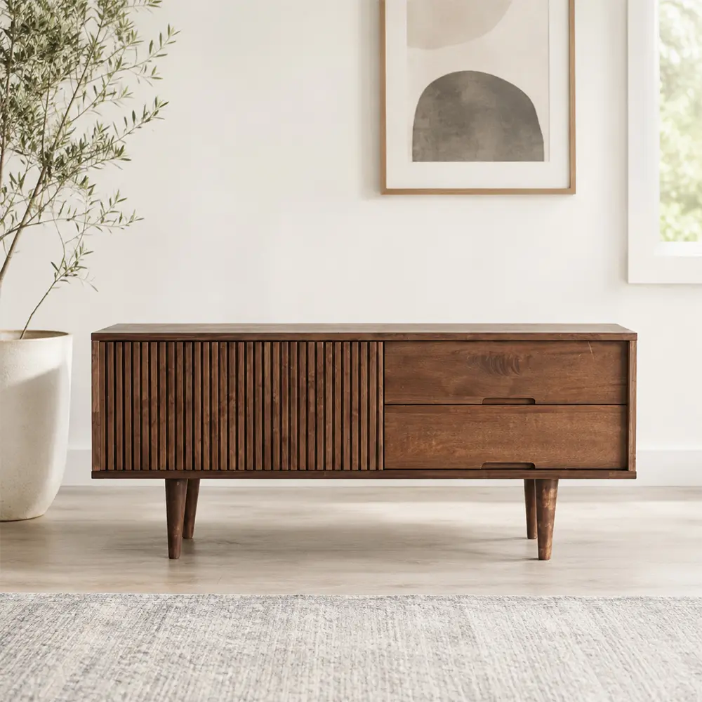 47.2" Mid-Century Modern Solid Wood TV Stand with Drawers
