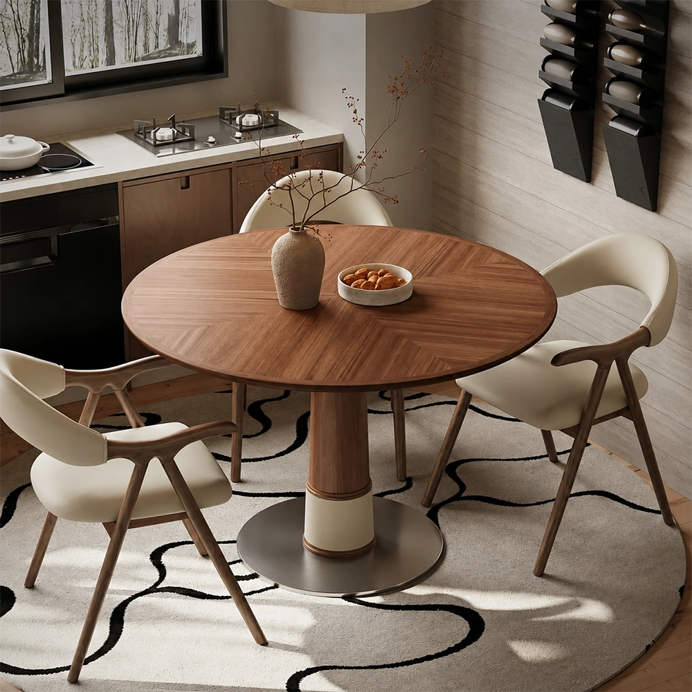 27.5" Mid-Century Modern Red Oak and Ash Wood Round Dining Table