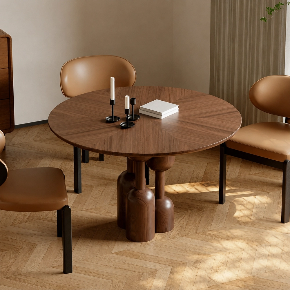 35.4" Organic Modern Plywood and Oak Round Dining Table