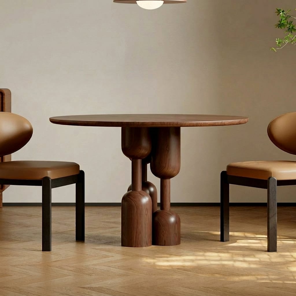 35.4" Organic Modern Plywood and Oak Round Dining Table