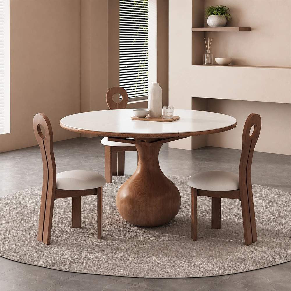 47.2" Organic Modern Sintered Stone and Ash Wood Extendable Dining Table