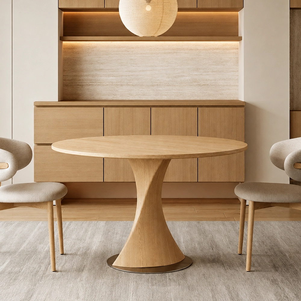 31.5" Organic Modern Sintered Stone and Rubber Wood Round Dining Table