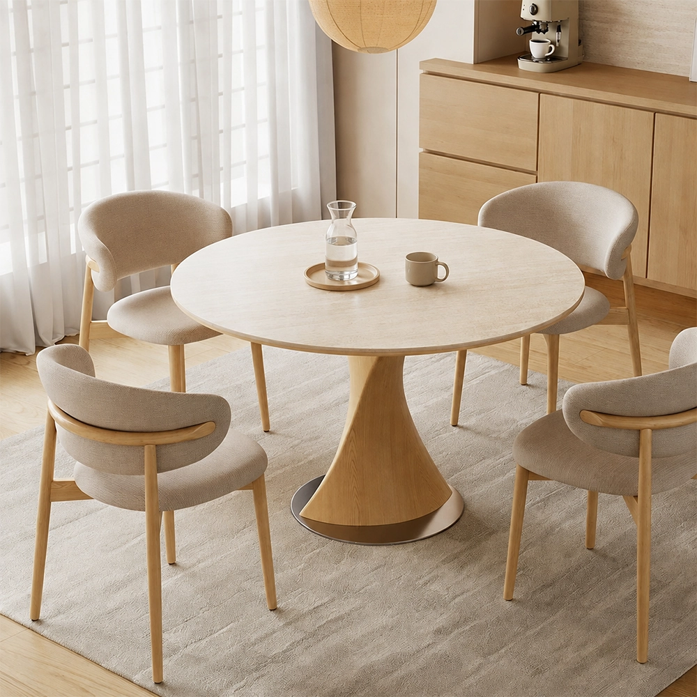 31.5" Organic Modern Sintered Stone and Rubber Wood Round Dining Table