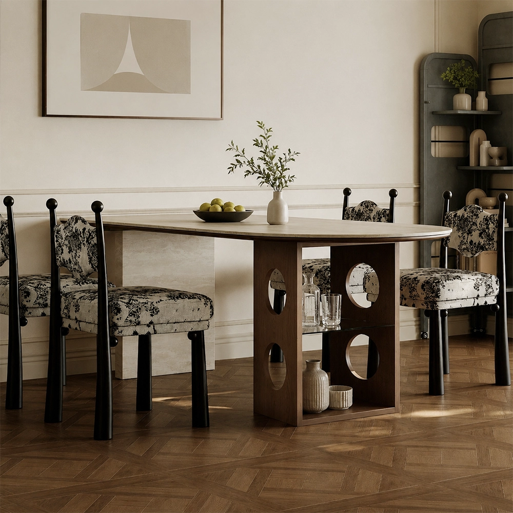 55.1" Contemporary Sintered Stone and Plywood Oval Dining Table