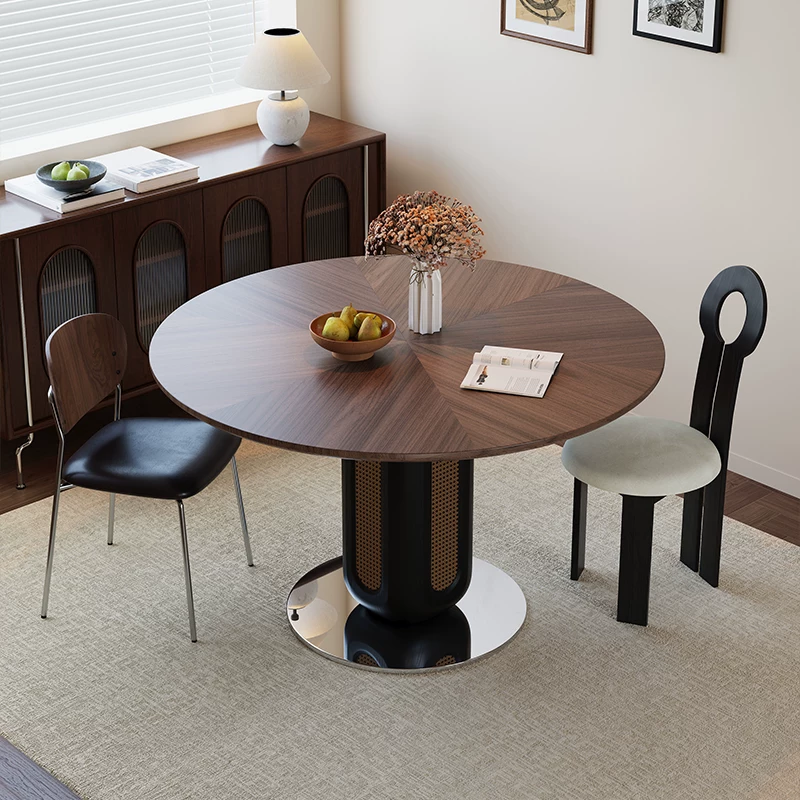39.4" Mid-Century Modern Ash Wood and Stainless Steel Round Dining Table