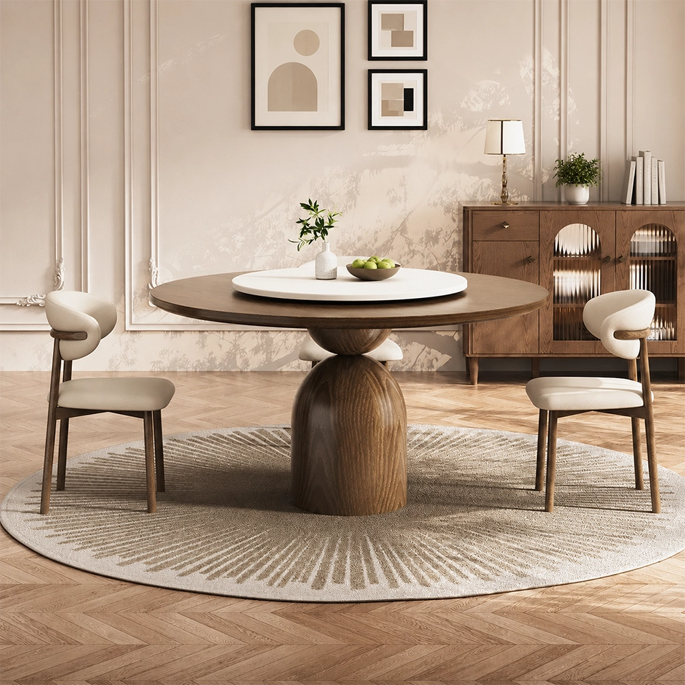 47.2" Organic Modern Sintered Stone and Ash Wood Round Dining Table
