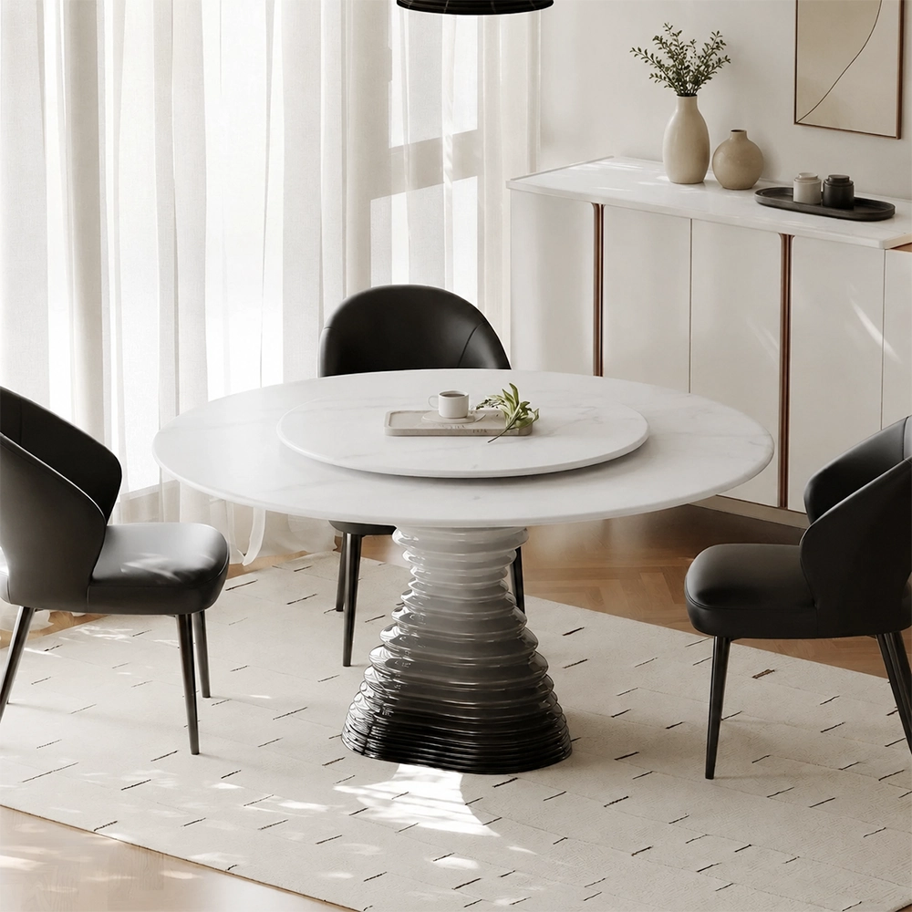 53.1" Organic Modern Marble Finish Round Dining Table