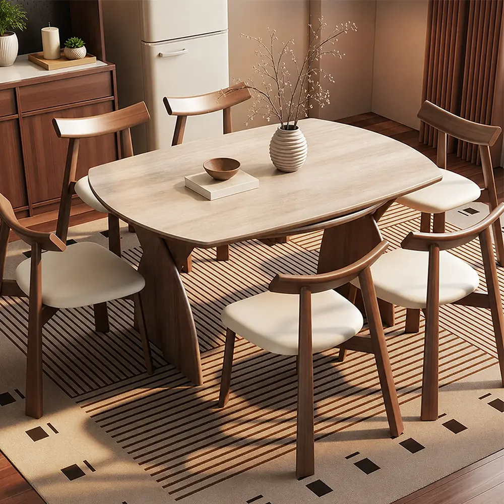 47.2" Organic Modern Sintered Stone and Solid Wood Extendable Dining Table