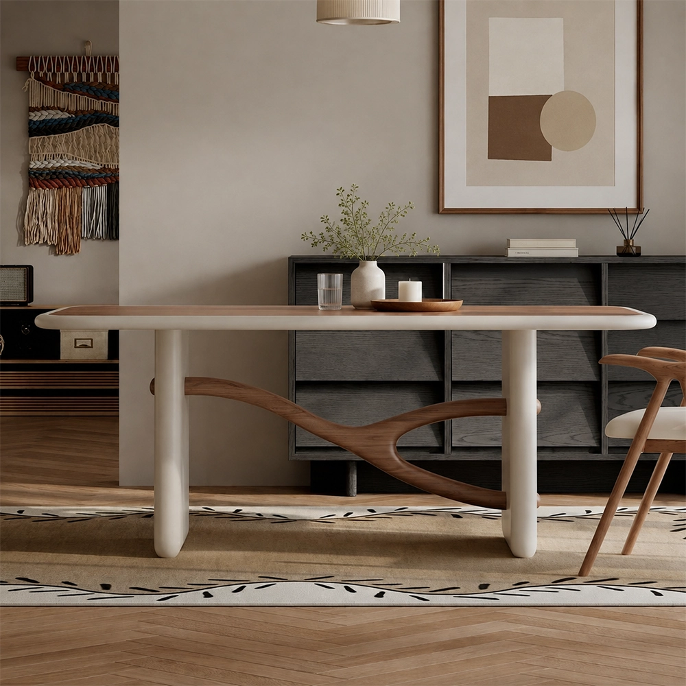 55.1" Organic Modern Oak Wood Rectangular Dining Table