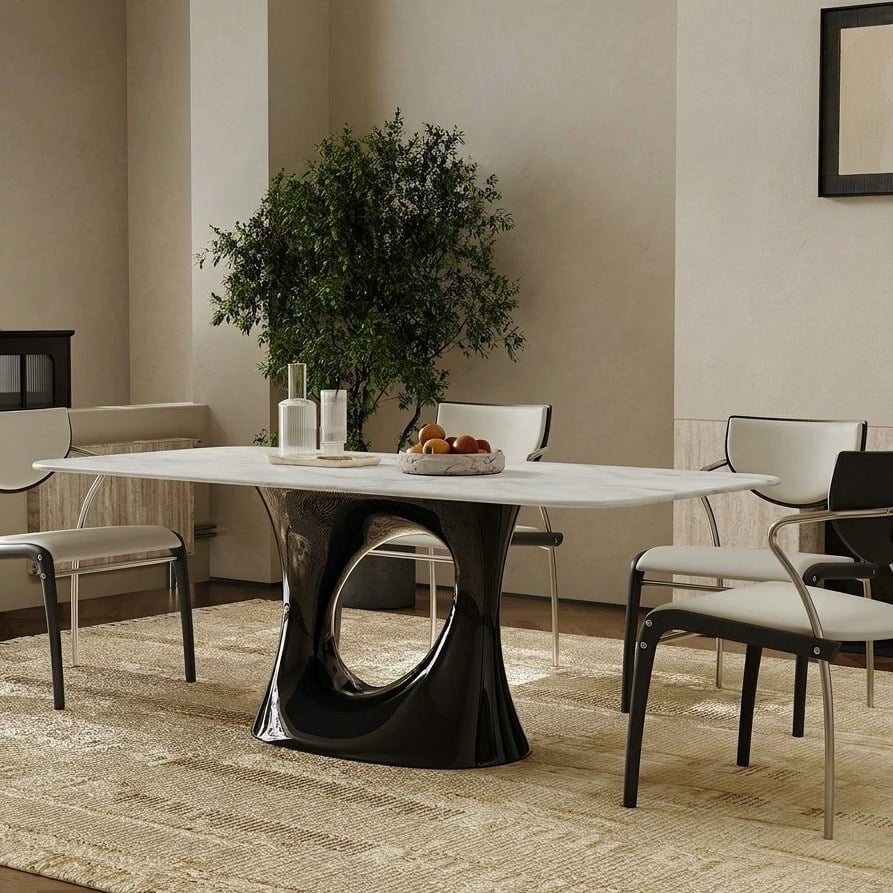 63" Organic Modern Marble Finish and HDF Oval Dining Table