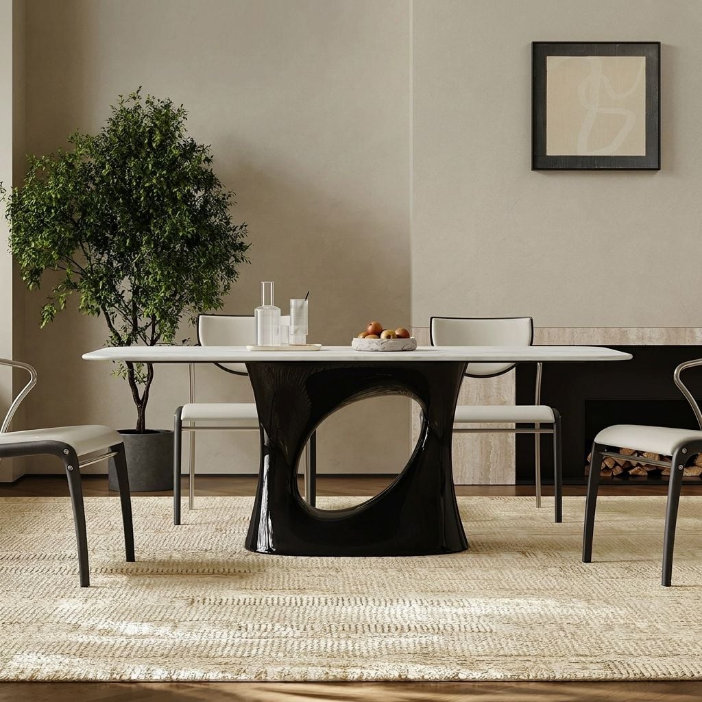 63" Organic Modern Marble Finish and HDF Oval Dining Table