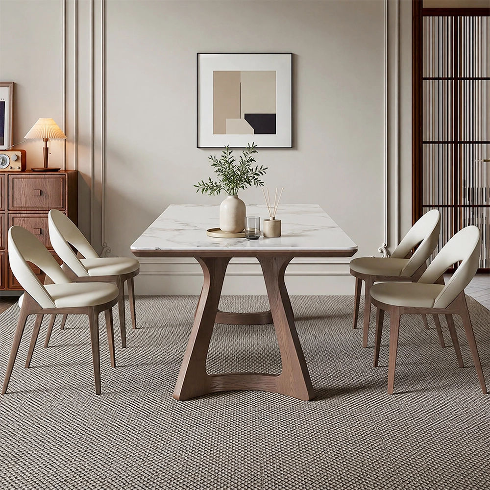 47.2" Organic Modern Sintered Stone and Ash Wood Rectangular Dining Table