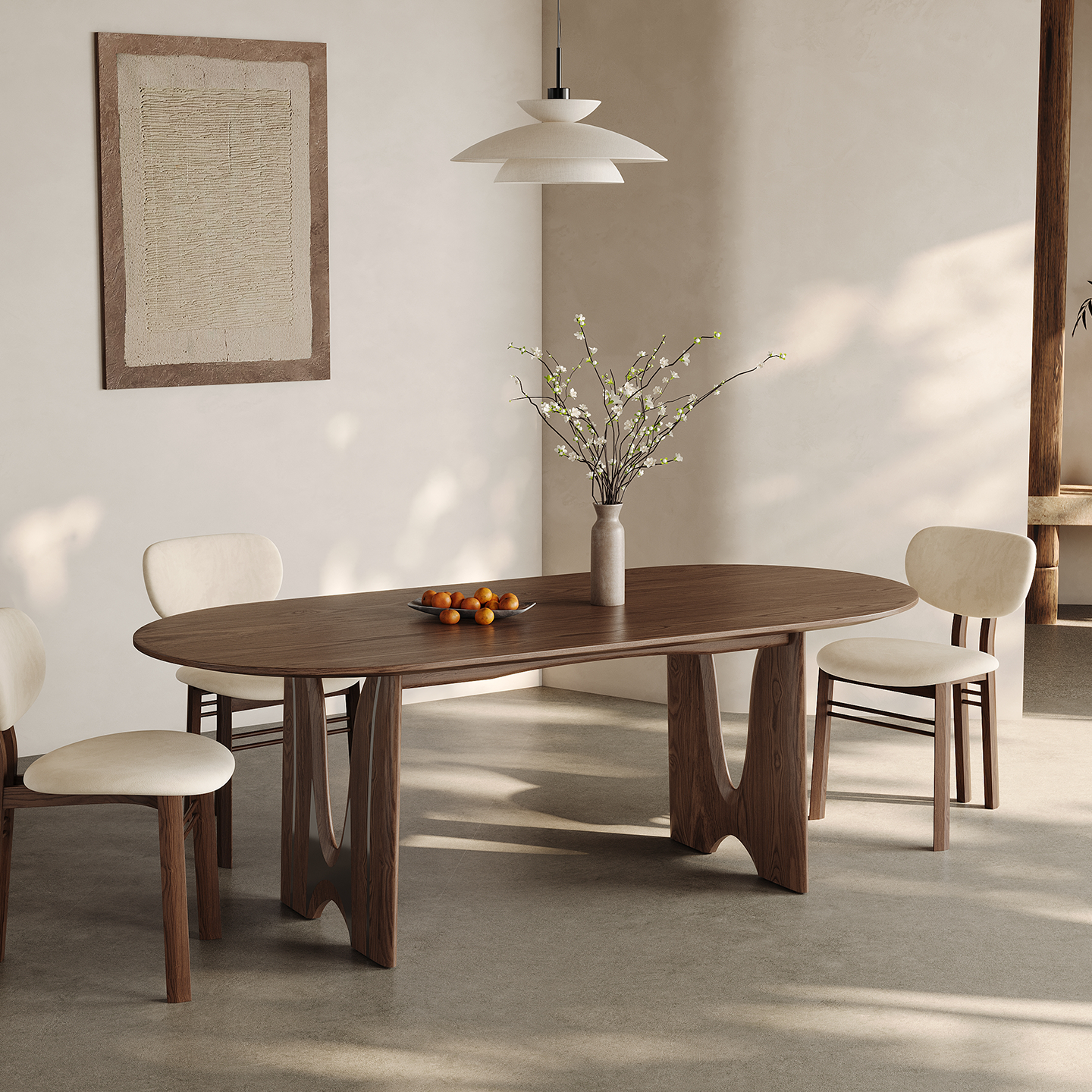55.1" Organic Modern Ash Wood Veneer and Plywood Oval Dining Table