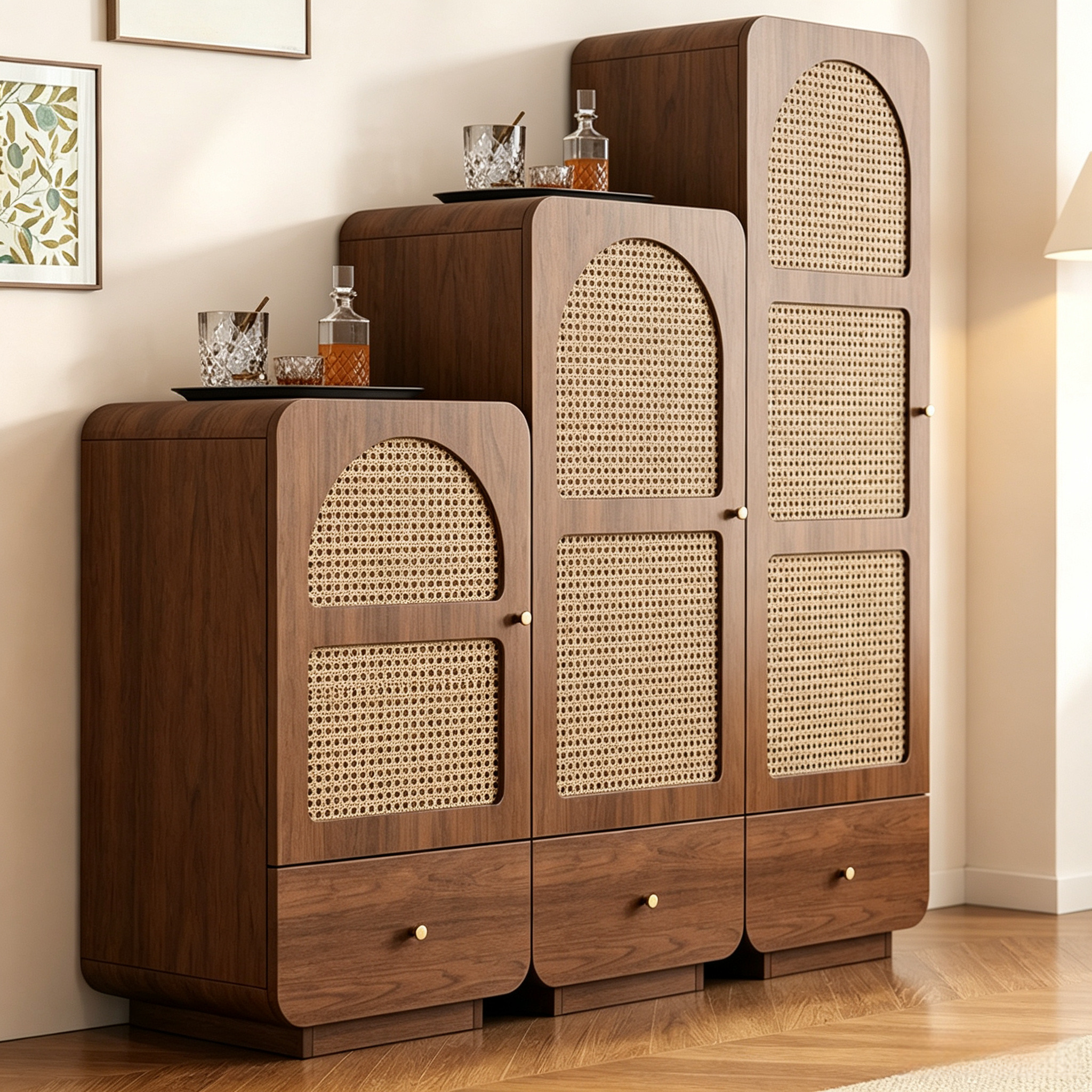 Organic Modern Engineered Wood Storage Cabinet with Doors
