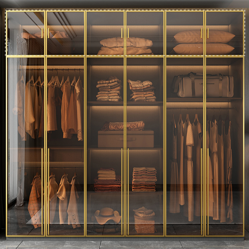 Storm Gray Glam Manufactured Wood Independent Armoire Cabinet with Interior Shelves and Clothing Rod