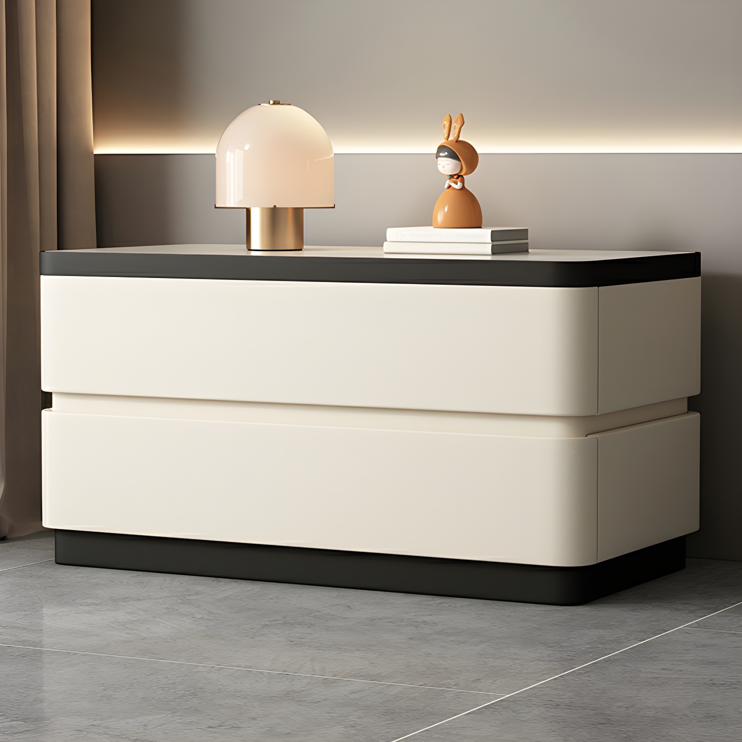 Modern Faux Leather Nightstand with 2 Drawers and Stone Countertop for Bedroom - image 7