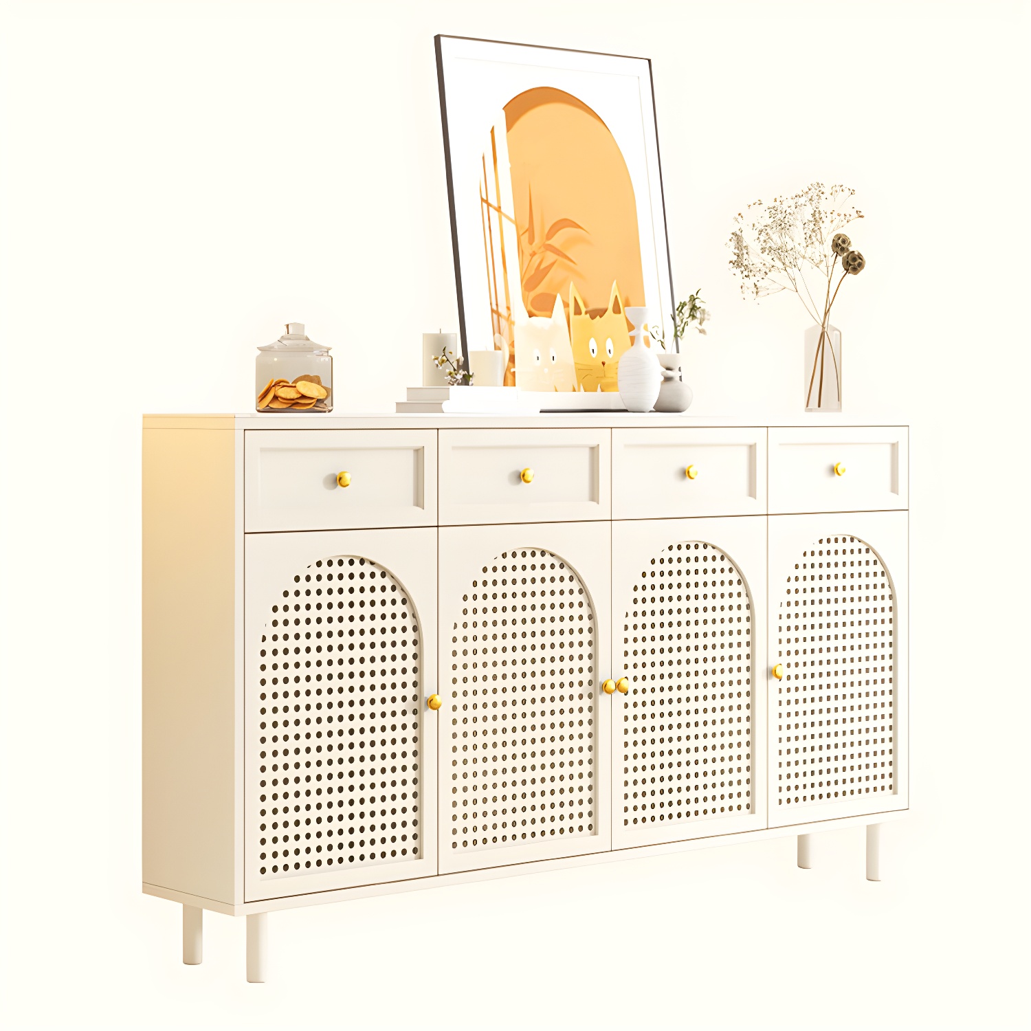 Scandinavian Wood Buffet with Countertop, Drawers, and Cabinets - image 12
